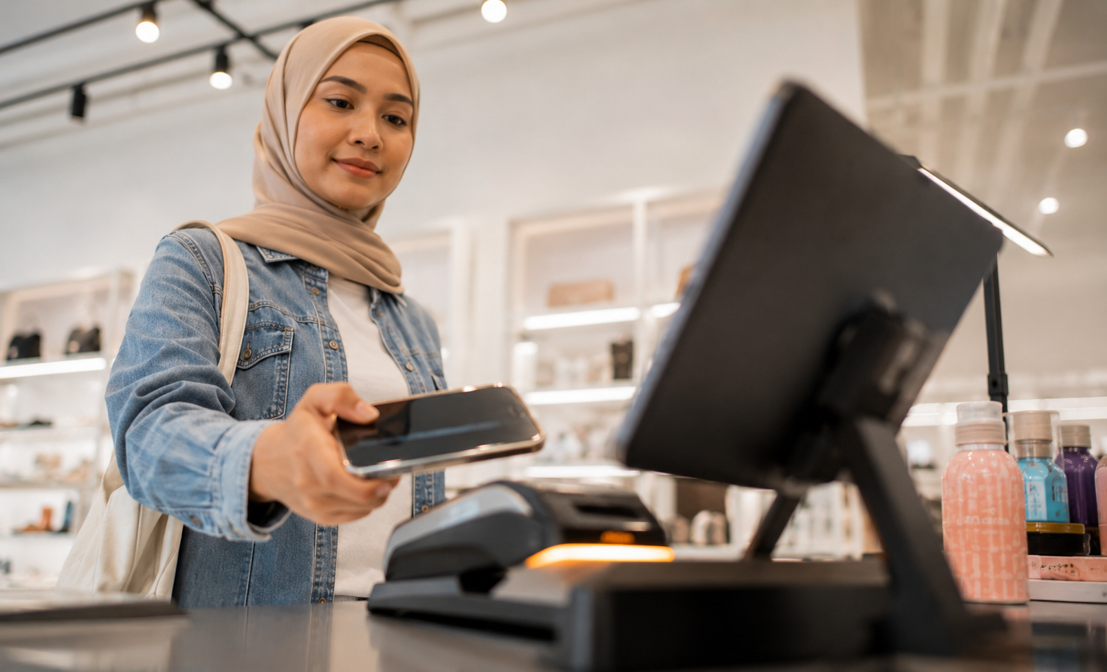 Lady checks her POS to see new features
